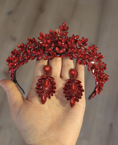 KIRMIZI GELİN TACI / KÜPE