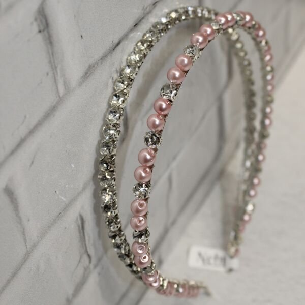 PEMBE İNCİLİ ÇİFT SIRA TAÇ