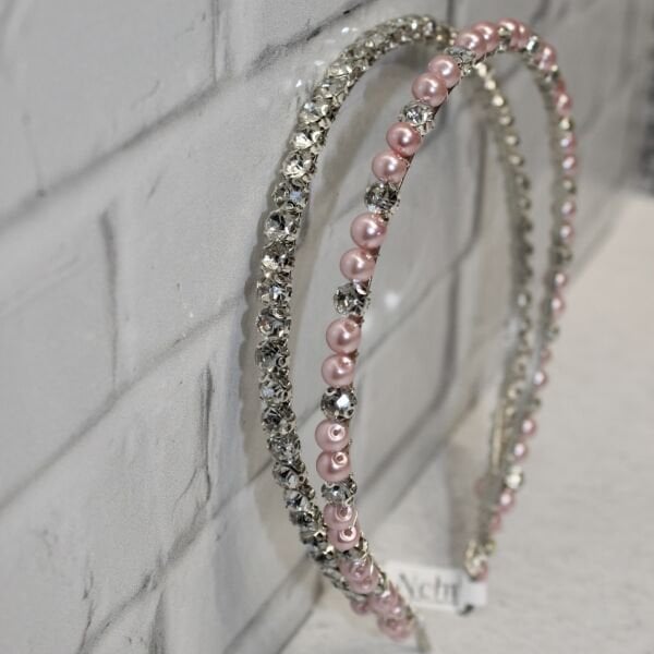 PEMBE İNCİLİ ÇİFT SIRA TAÇ