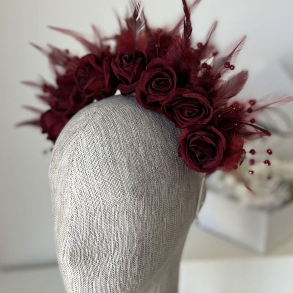 BORDO TASARIM GÜLLÜ TAÇ