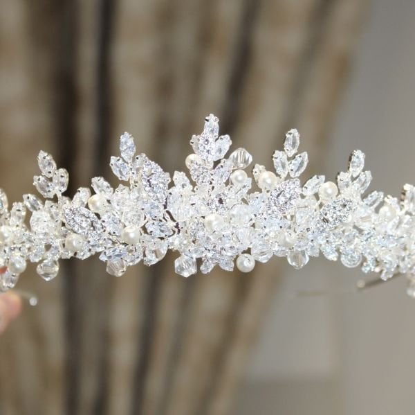 T-3682 ZİRKON İNCİLİ GELİN TACI